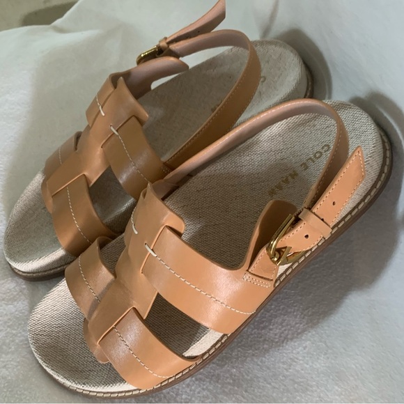 COLE HAAN Marlee Fisherman Footbed Sandals Leather Womens Tan Sz 8 B Open Toe - Picture 3 of 8